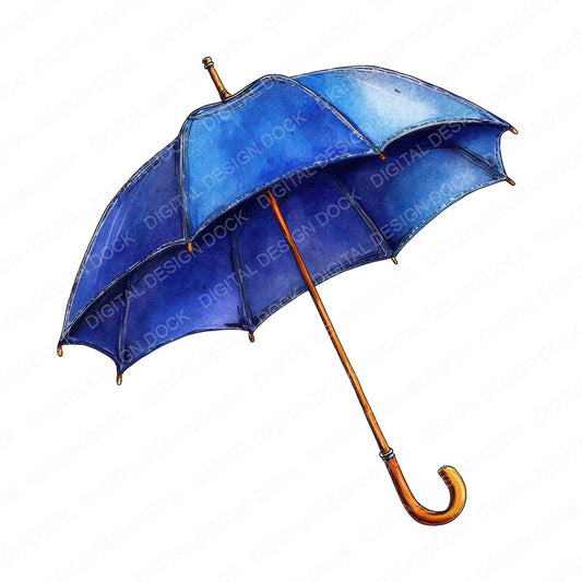 Watercolour Navy Umbrella fussy cut sheet in US Letter format showing all 12 designs on one printable page