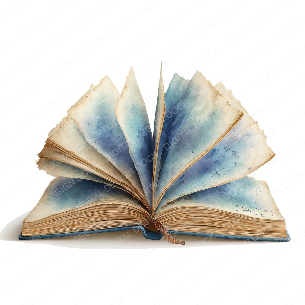 Watercolour Open Book fussy cut sheet in US Letter format showing all 12 designs on one printable page