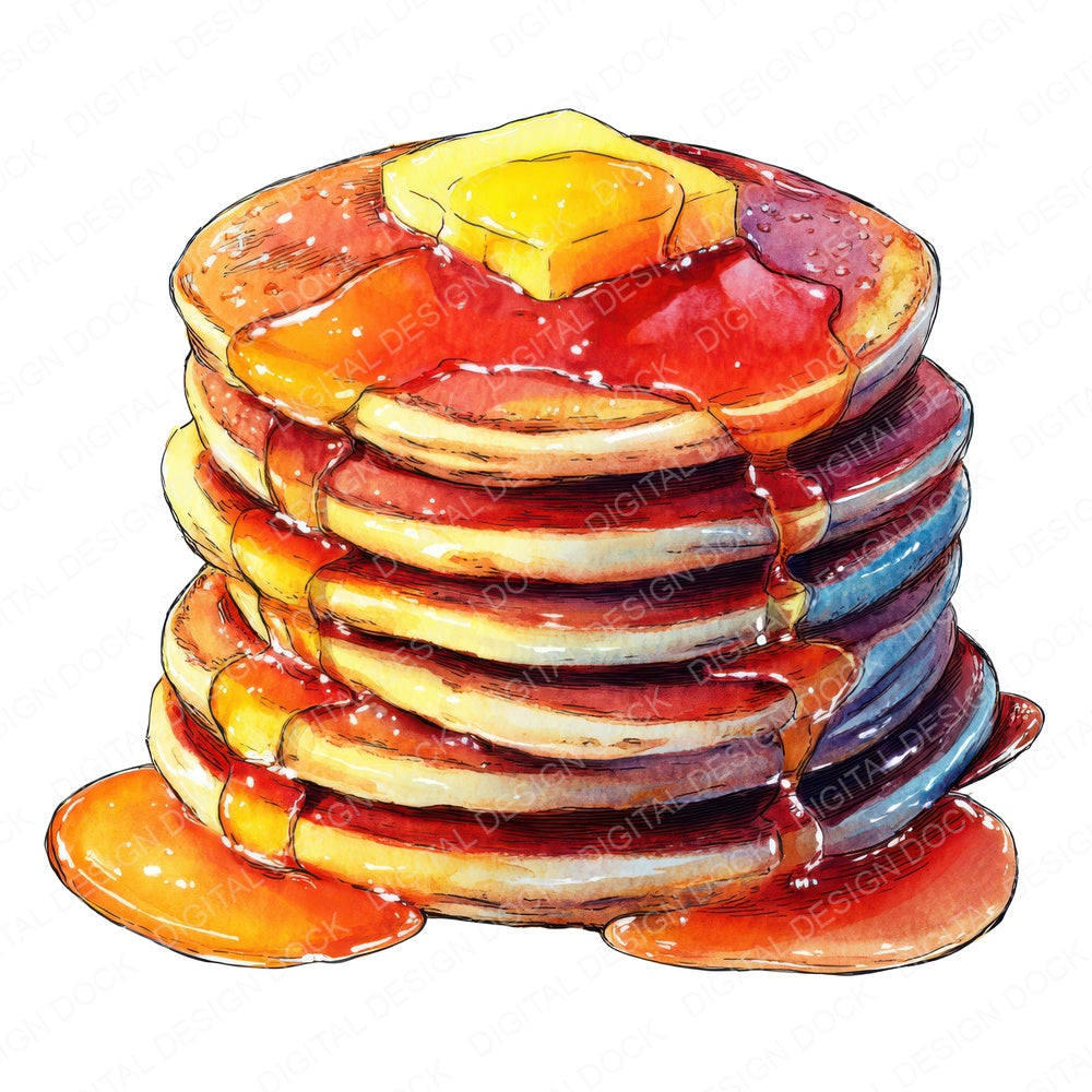 Watercolour Pancake Stack fussy cut sheet in US Letter format showing all 12 designs on one printable page