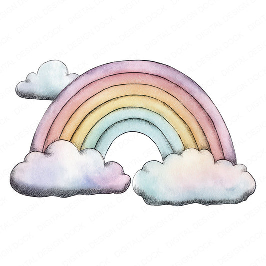 Watercolour Pastel Rainbow fussy cut sheet in US Letter format showing all 12 designs on one printable page
