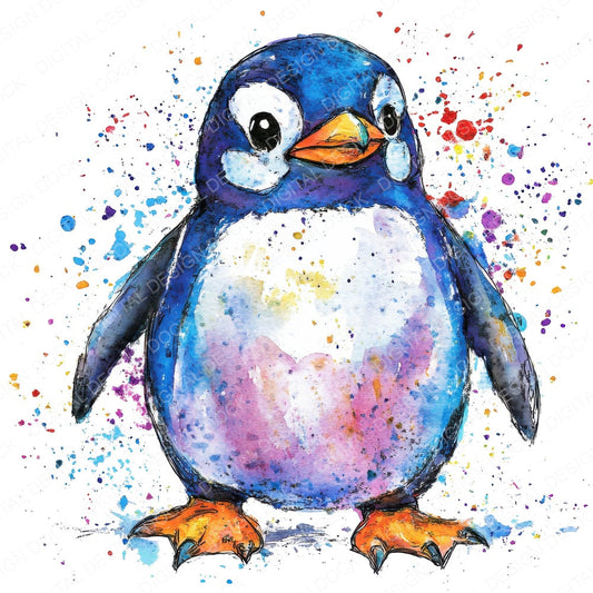 Watercolour Penguin A fussy cut sheet in US Letter format showing all 12 designs on one printable page