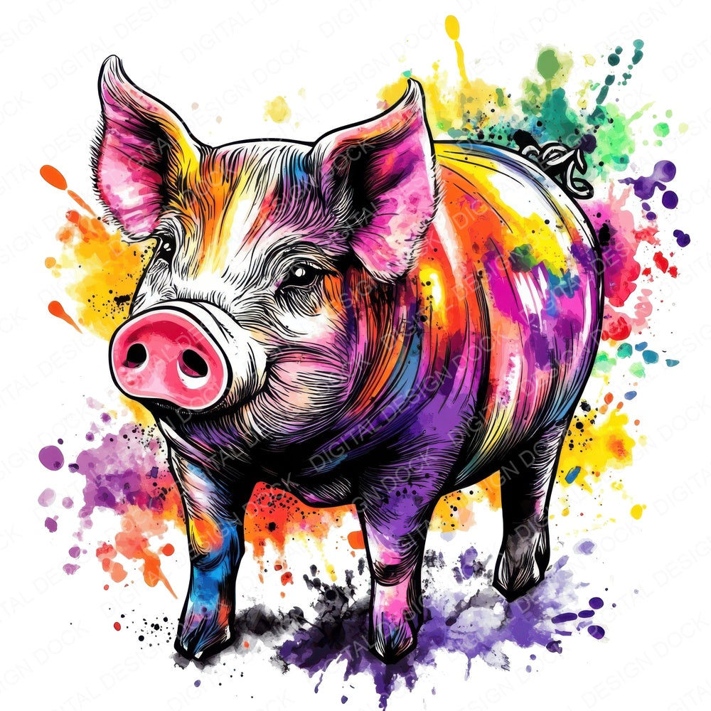 Watercolour Pig Spatter Clipart Set (DDD007269)