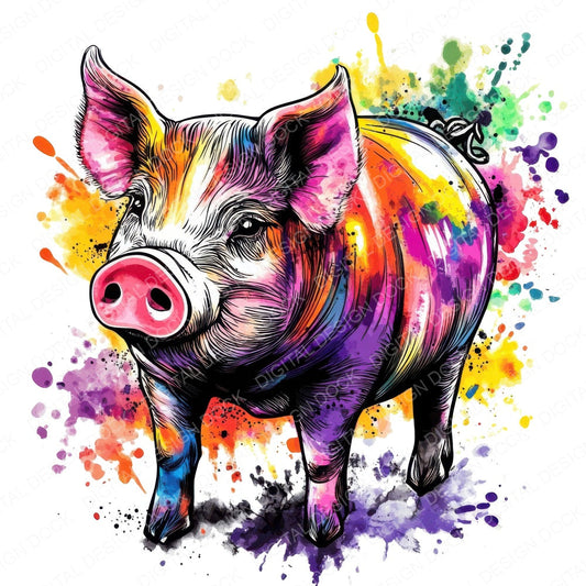 Watercolour Pig Spatter Clipart Set (DDD007269)