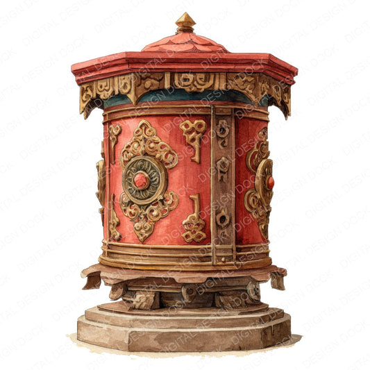 Watercolour Prayer Wheel fussy cut sheet in US Letter format showing all 12 designs on one printable page