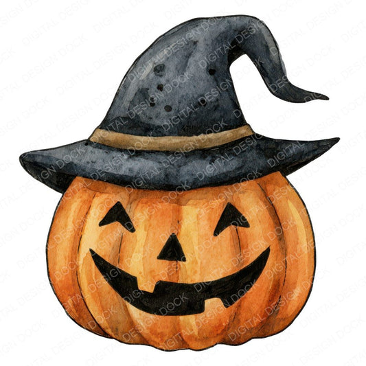 Watercolour Pumpkin Witch Hat Clipart Set (DDD007285)