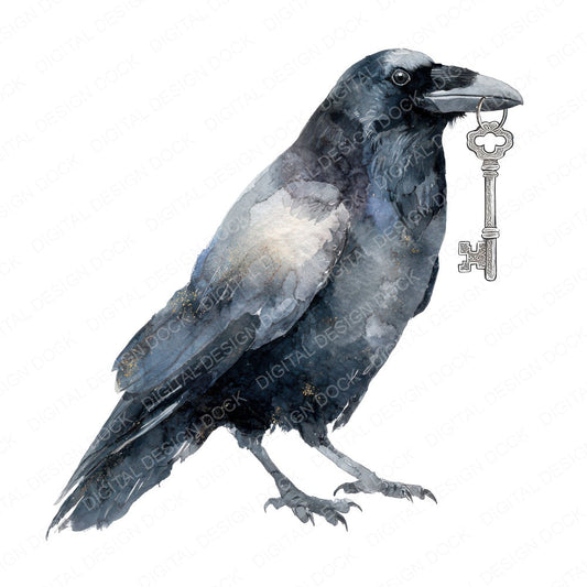 Watercolour Raven Key fussy cut sheet in US Letter format showing all 12 designs on one printable page