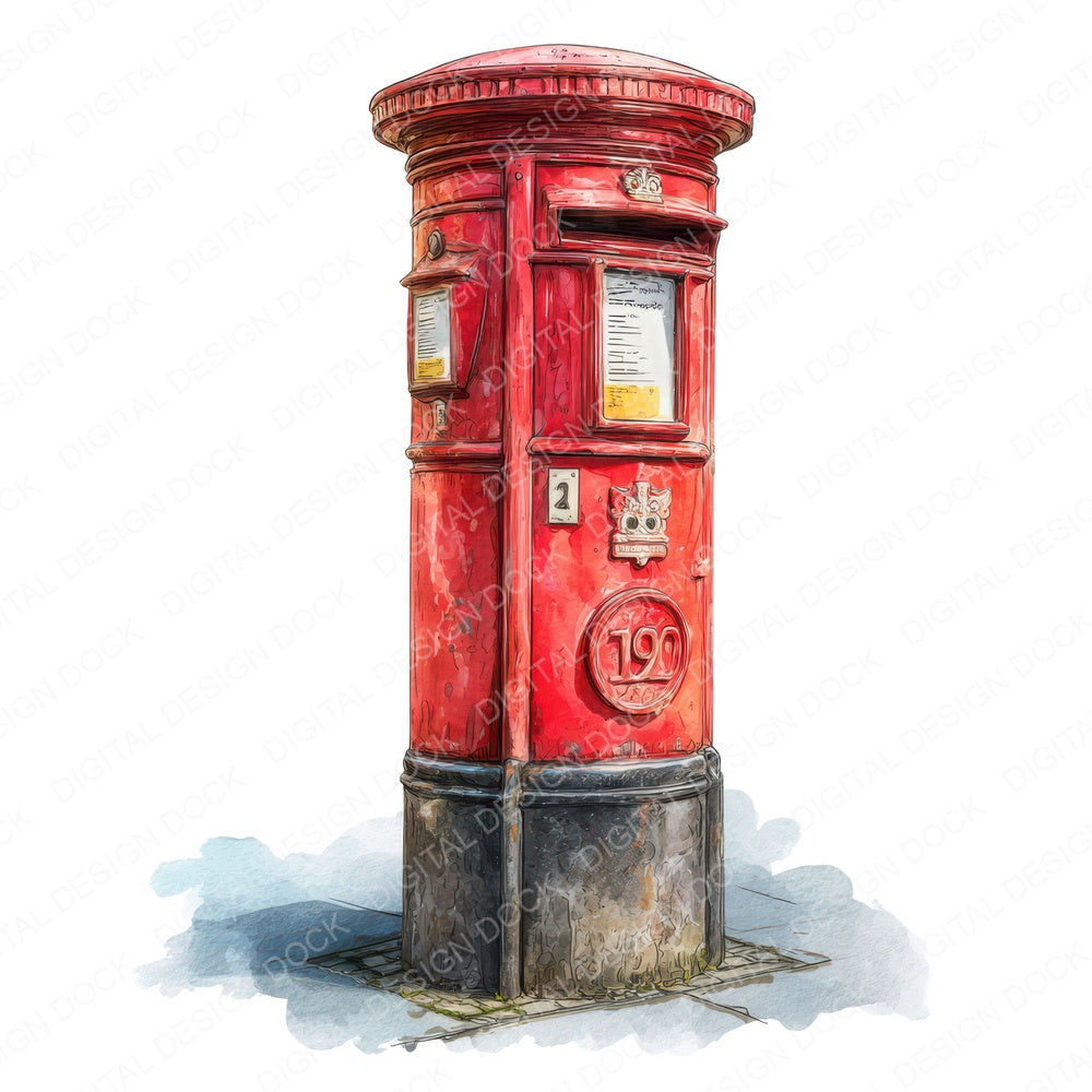 Watercolour Red Postbox Clipart Set (DDD007310)