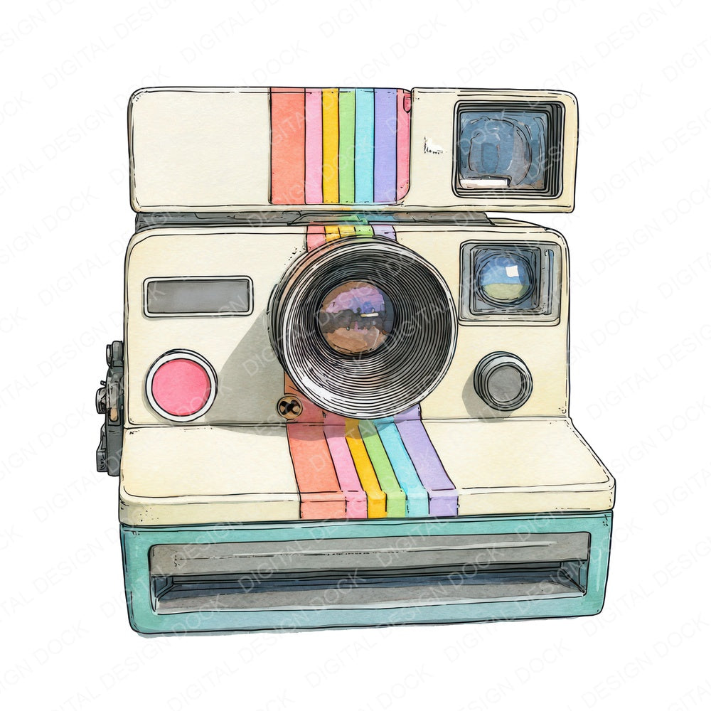 Watercolour Retro Camera fussy cut sheet in US Letter format showing all 12 designs on one printable page