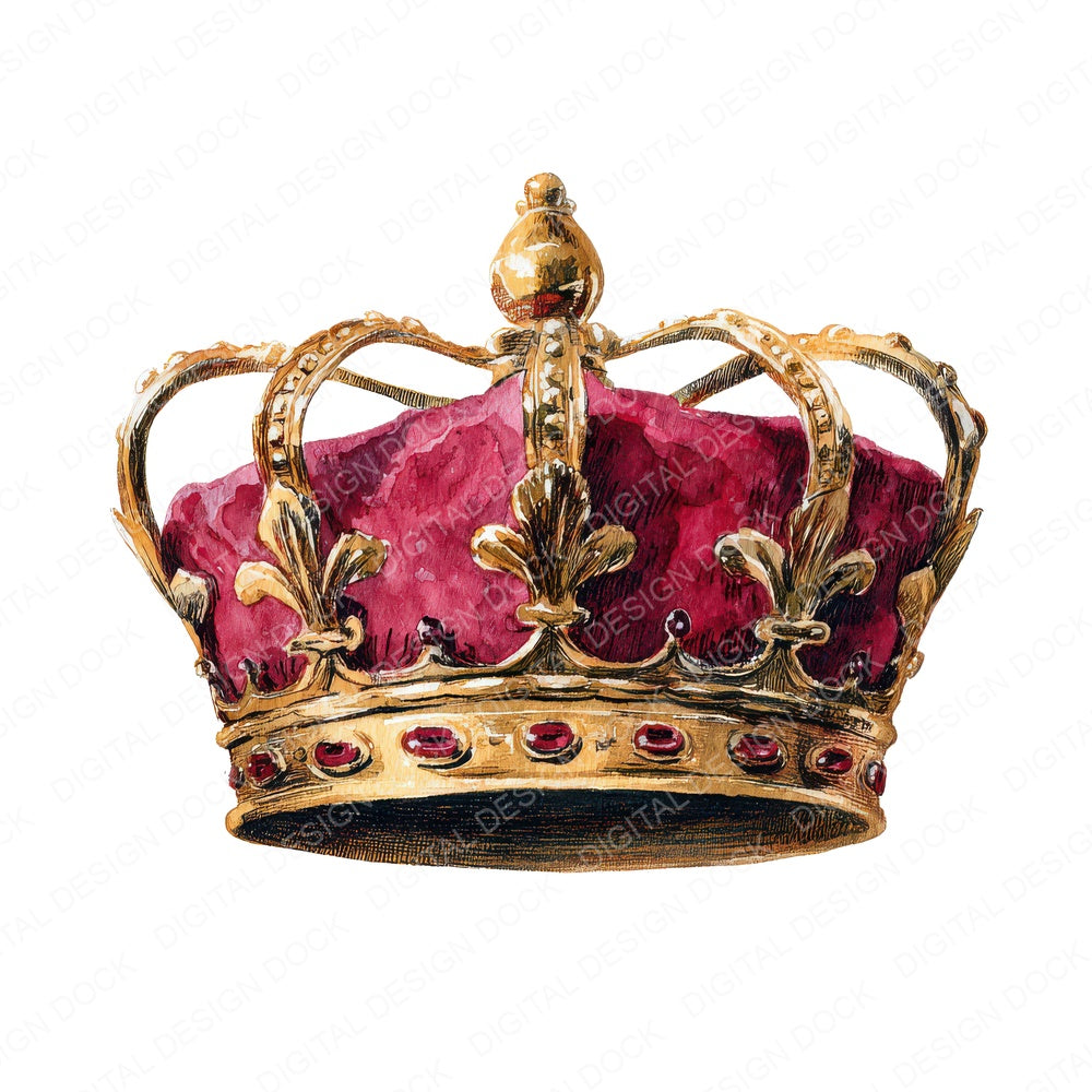 Watercolour Royal Crown A fussy cut sheet in US Letter format showing all 12 designs on one printable page
