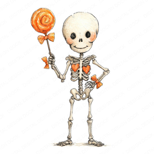 Watercolour Skeleton Lollipop fussy cut sheet in US Letter format showing all 12 designs on one printable page
