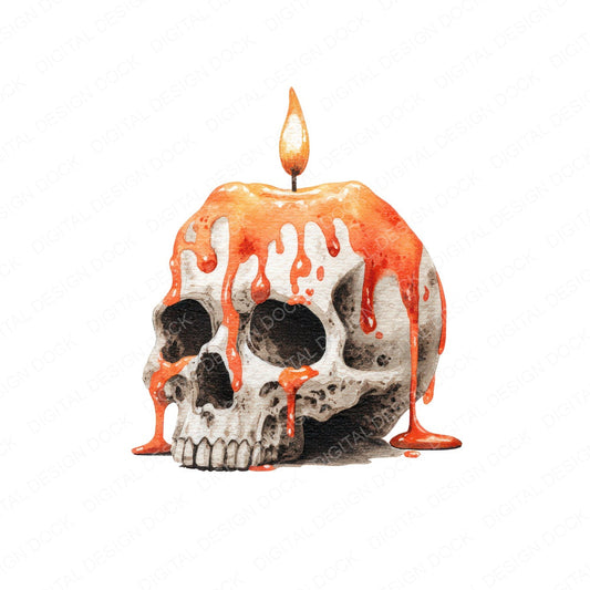 Watercolour Skull Candle fussy cut sheet in US Letter format showing all 12 designs on one printable page