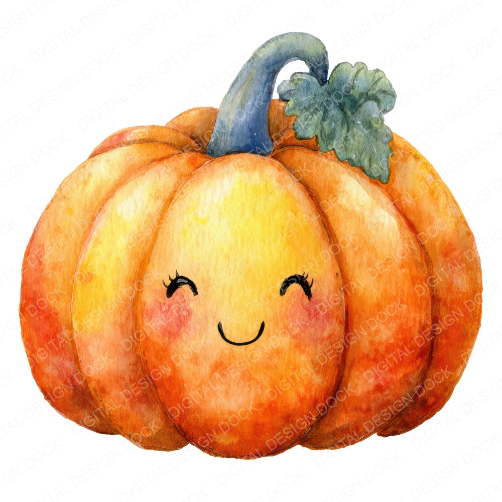Watercolour Smiling Pumpkin fussy cut sheet in US Letter format showing all 12 designs on one printable page