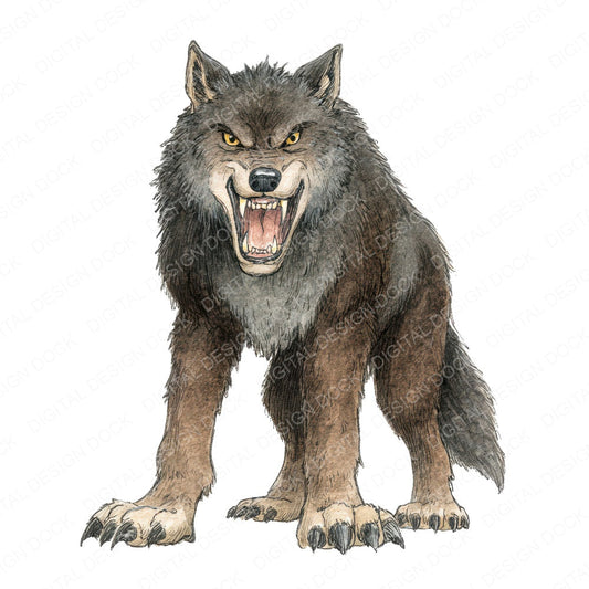 Watercolour Snarling Werewolf fussy cut sheet in US Letter format showing all 12 designs on one printable page
