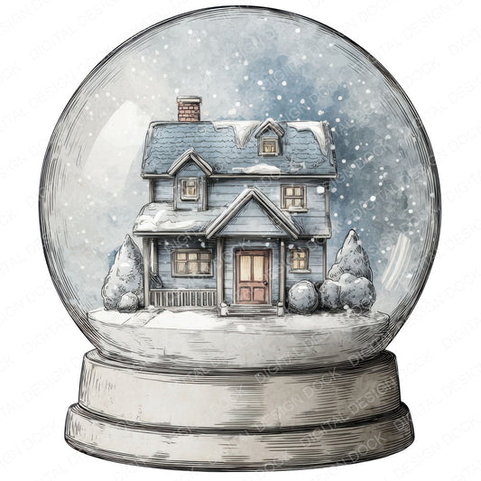 Watercolour Snow Globe fussy cut sheet in US Letter format showing all 12 designs on one printable page