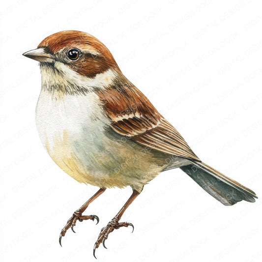 Watercolour Sparrow Bird fussy cut sheet in US Letter format showing all 12 designs on one printable page