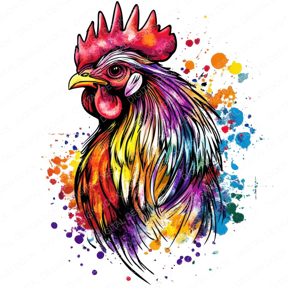Watercolour Spatter Chicken Clipart Set (DDD007349)