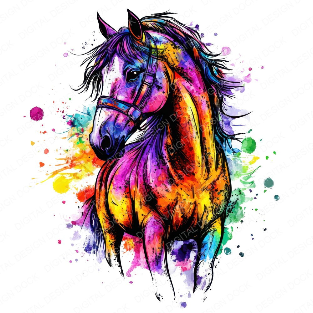 Watercolour Spatter Horse fussy cut sheet in US Letter format showing all 12 designs on one printable page