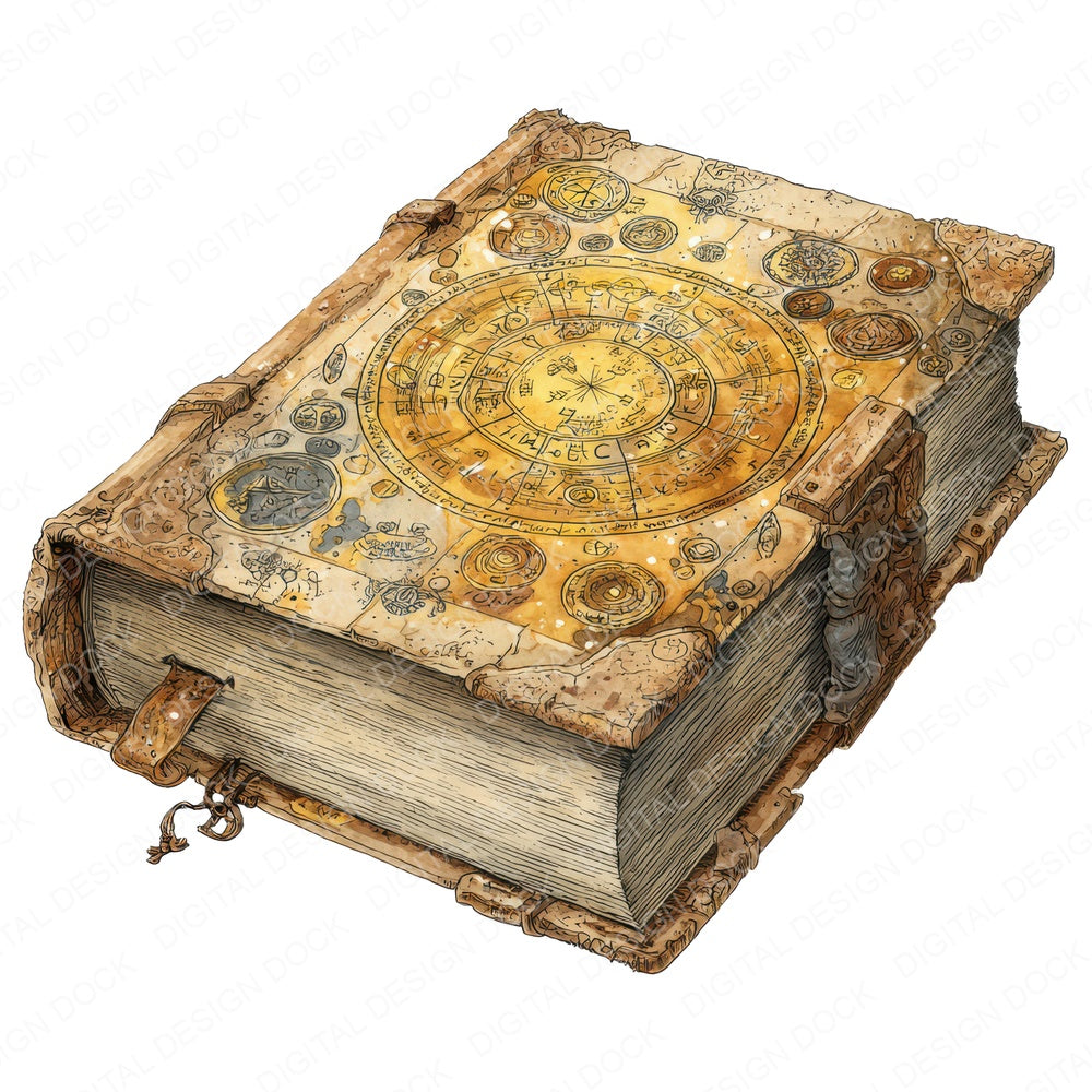 Watercolour Spell Book fussy cut sheet in US Letter format showing all 12 designs on one printable page