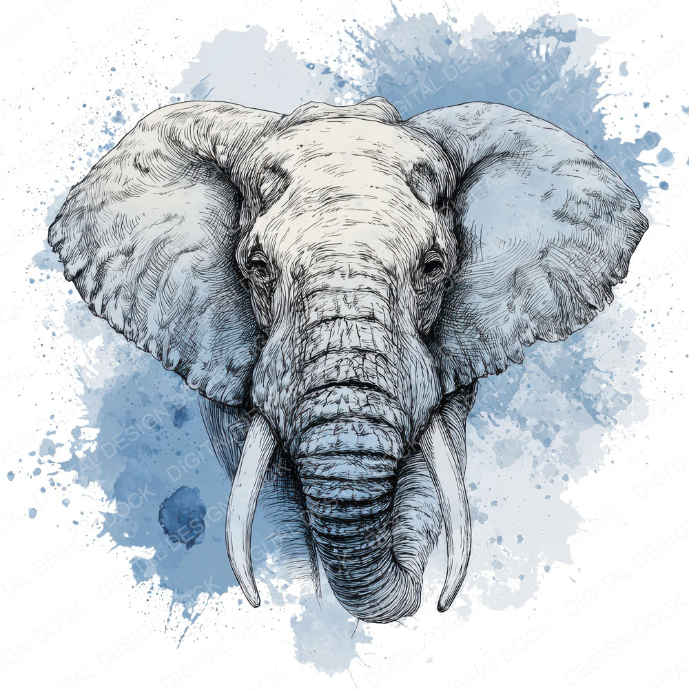 Watercolour Splash Elephant Head fussy cut sheet in US Letter format showing all 12 designs on one printable page