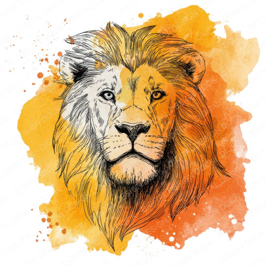 Watercolour Splash Lion Head fussy cut sheet in US Letter format showing all 12 designs on one printable page