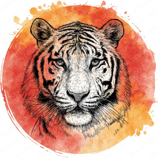 Watercolour Splash Tiger Head fussy cut sheet in US Letter format showing all 12 designs on one printable page