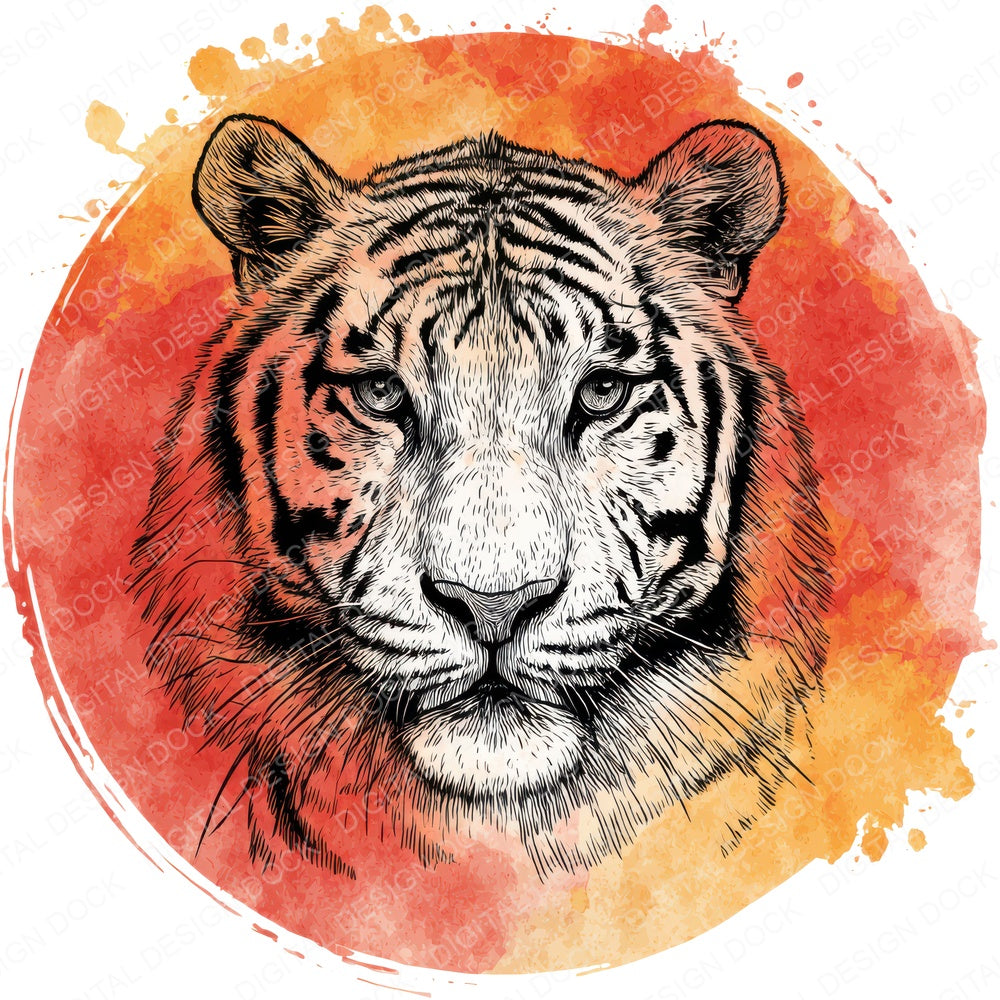 Watercolour Splash Tiger Head fussy cut sheet in US Letter format showing all 12 designs on one printable page