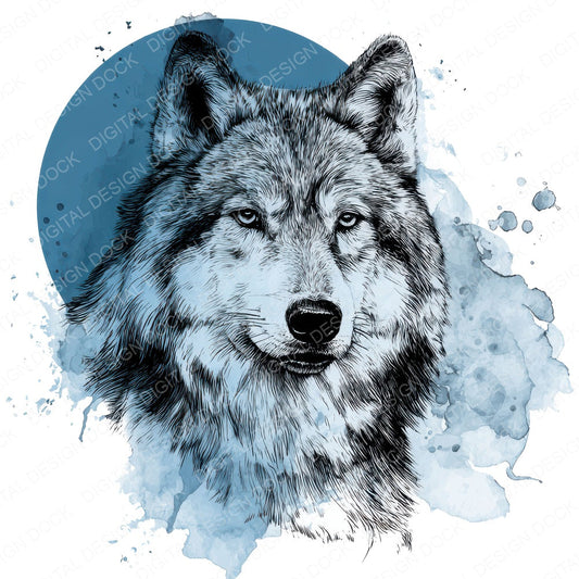 Watercolour Splash Wolf Head fussy cut sheet in US Letter format showing all 12 designs on one printable page
