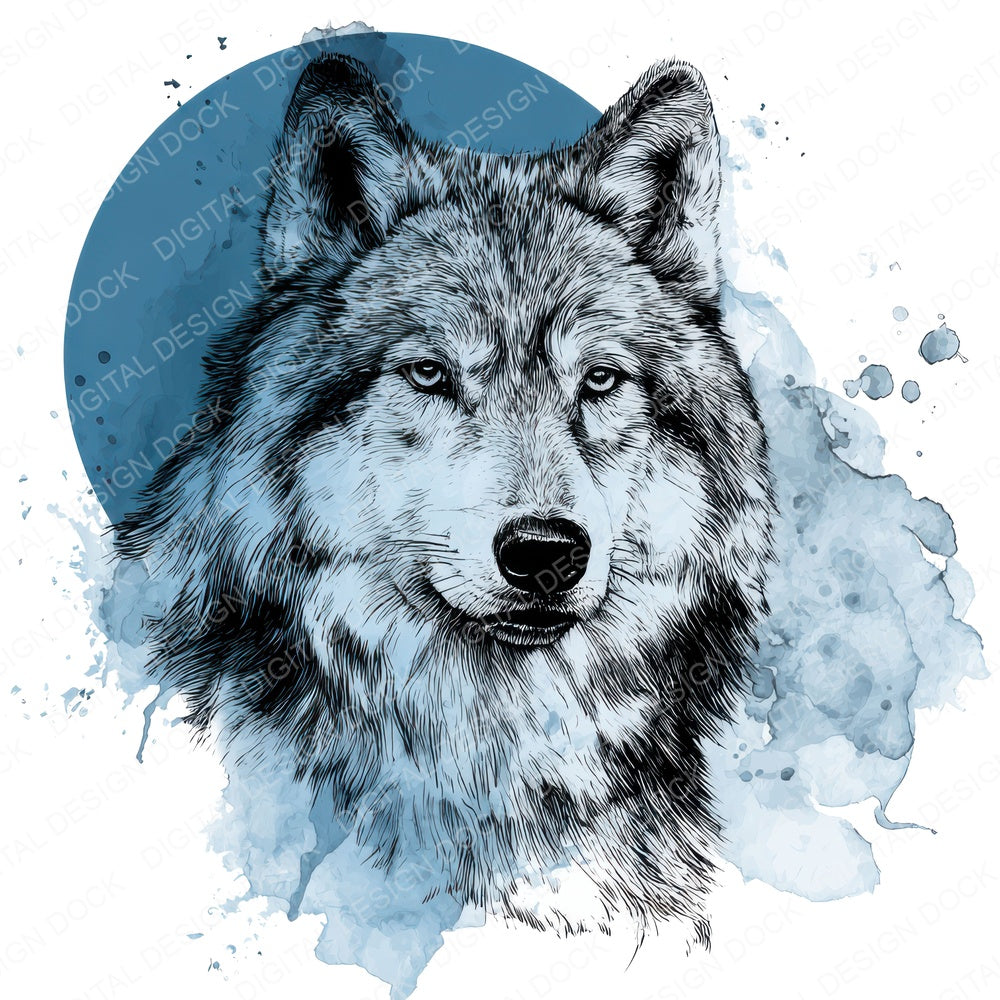 Watercolour Splash Wolf Head fussy cut sheet in US Letter format showing all 12 designs on one printable page