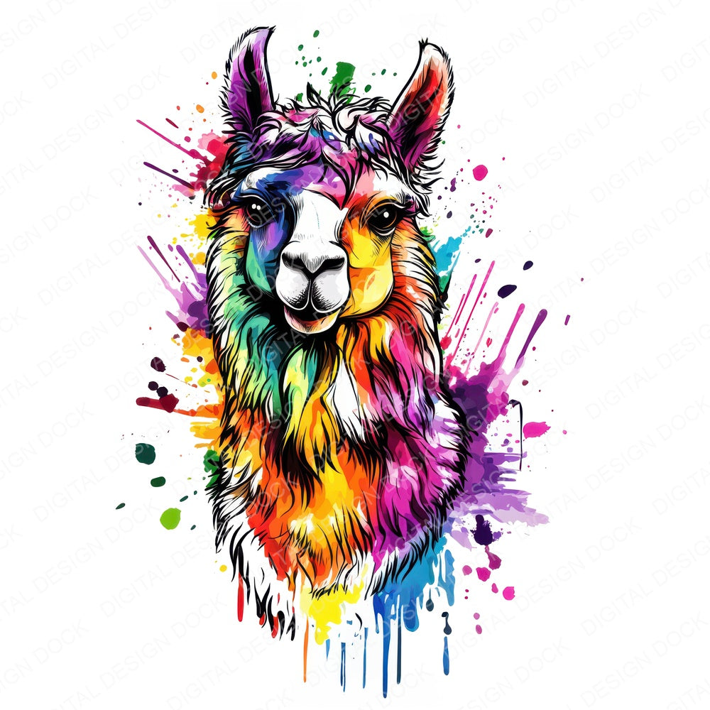 Watercolour Splatter Alpaca fussy cut sheet in US Letter format showing all 12 designs on one printable page