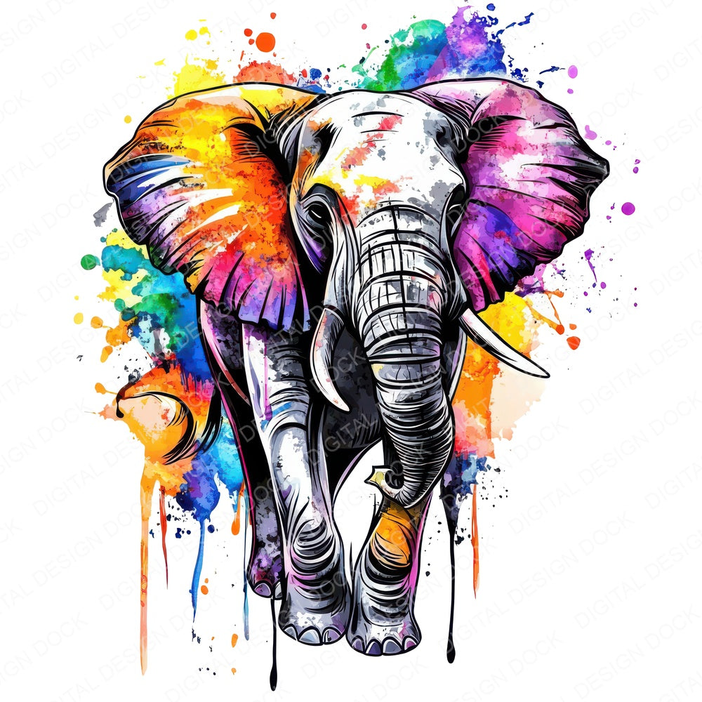 Watercolour Splatter Elephant fussy cut sheet in US Letter format showing all 12 designs on one printable page