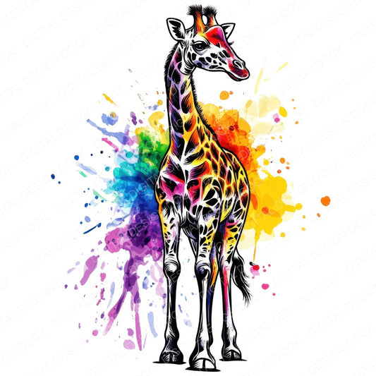 Watercolour Splatter Giraffe fussy cut sheet in US Letter format showing all 12 designs on one printable page