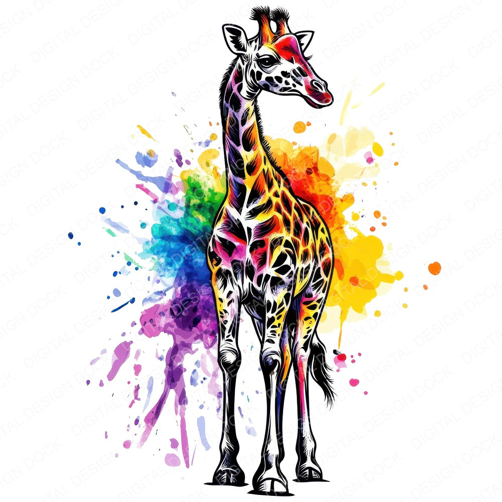 Watercolour Splatter Giraffe fussy cut sheet in US Letter format showing all 12 designs on one printable page