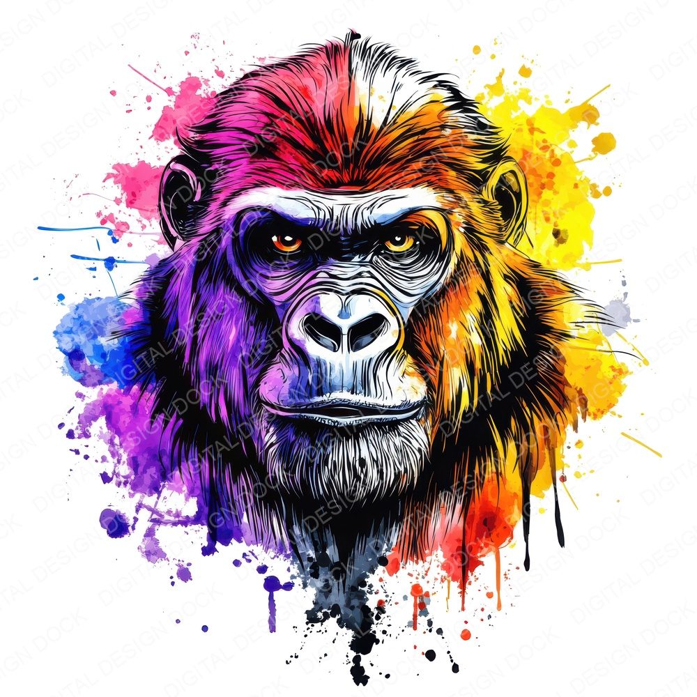 Watercolour Splatter Gorilla Clipart Set (DDD007367)