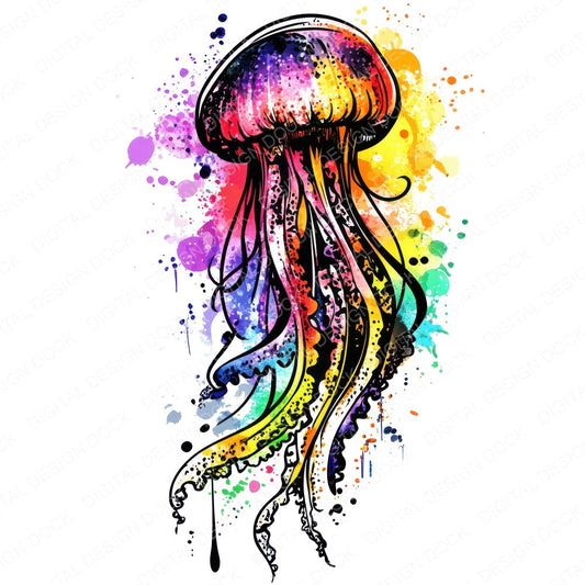 Watercolour Splatter Jellyfish fussy cut sheet in US Letter format showing all 12 designs on one printable page