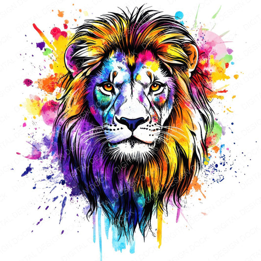 Watercolour Splatter Lion fussy cut sheet in US Letter format showing all 12 designs on one printable page