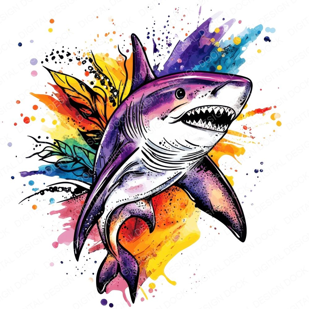 Watercolour Splatter Shark Clipart Set (DDD007372)