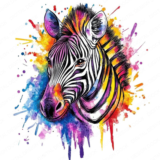 Watercolour Splatter Zebra fussy cut sheet in US Letter format showing all 12 designs on one printable page