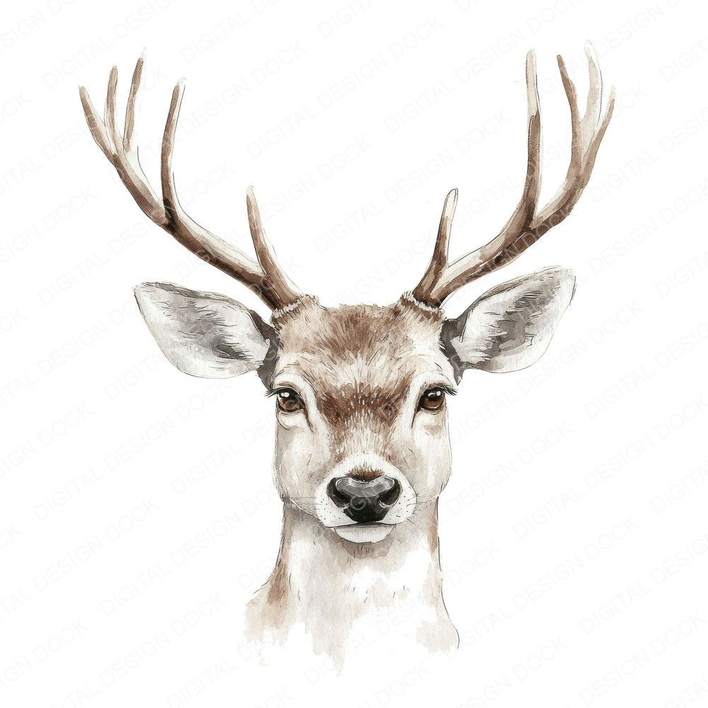 Watercolour Stag fussy cut sheet in US Letter format showing all 12 designs on one printable page