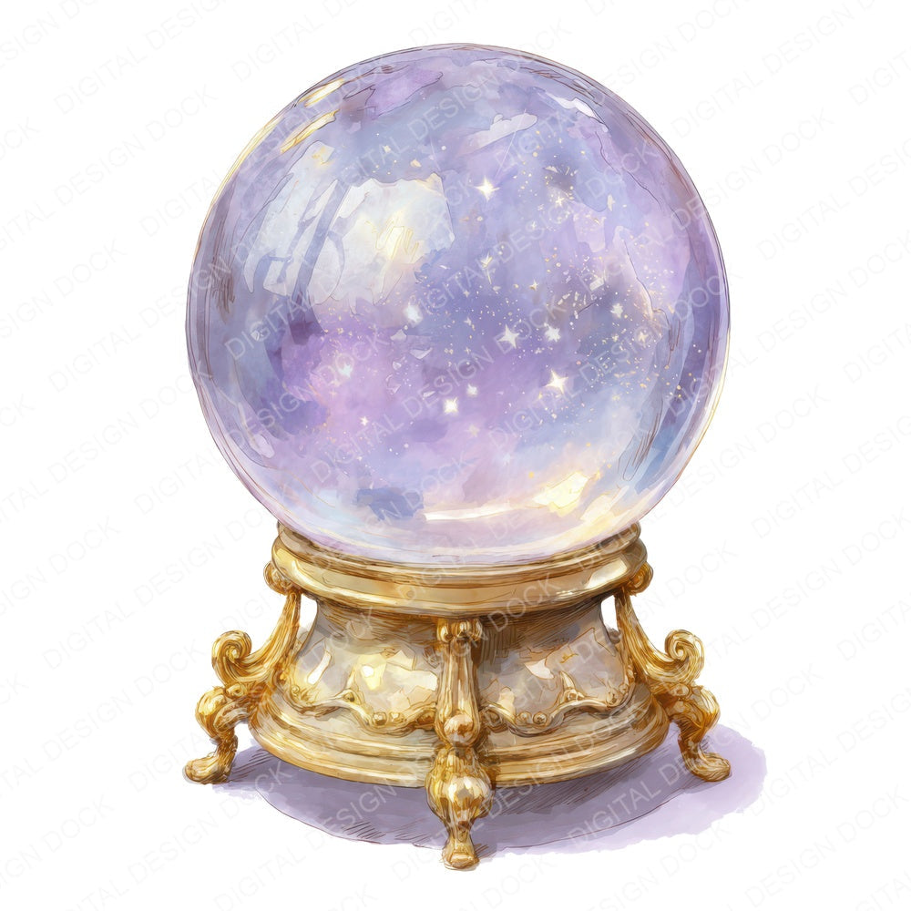 Watercolour Star Crystal Ball fussy cut sheet in US Letter format showing all 12 designs on one printable page