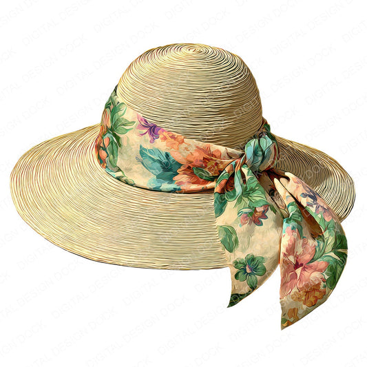 Watercolour Summer Hat fussy cut sheet in US Letter format showing all 12 designs on one printable page