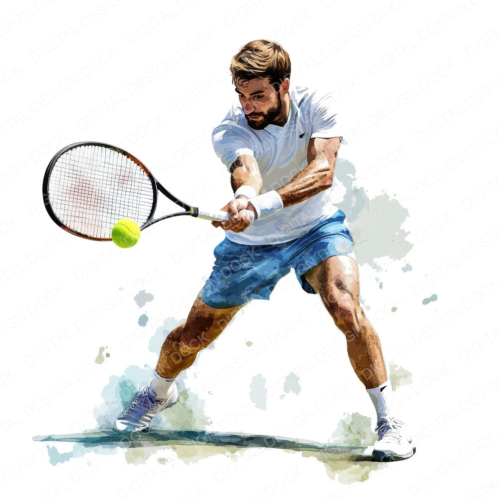 Watercolour Tennis Player fussy cut sheet in US Letter format showing all 12 designs on one printable page