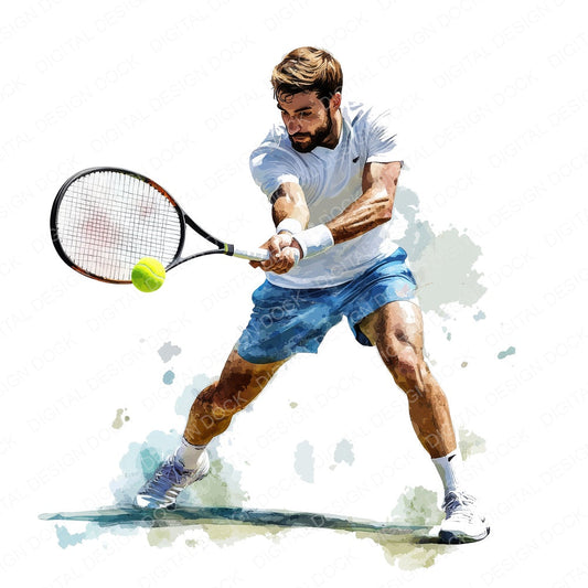 Watercolour Tennis Player fussy cut sheet in US Letter format showing all 12 designs on one printable page