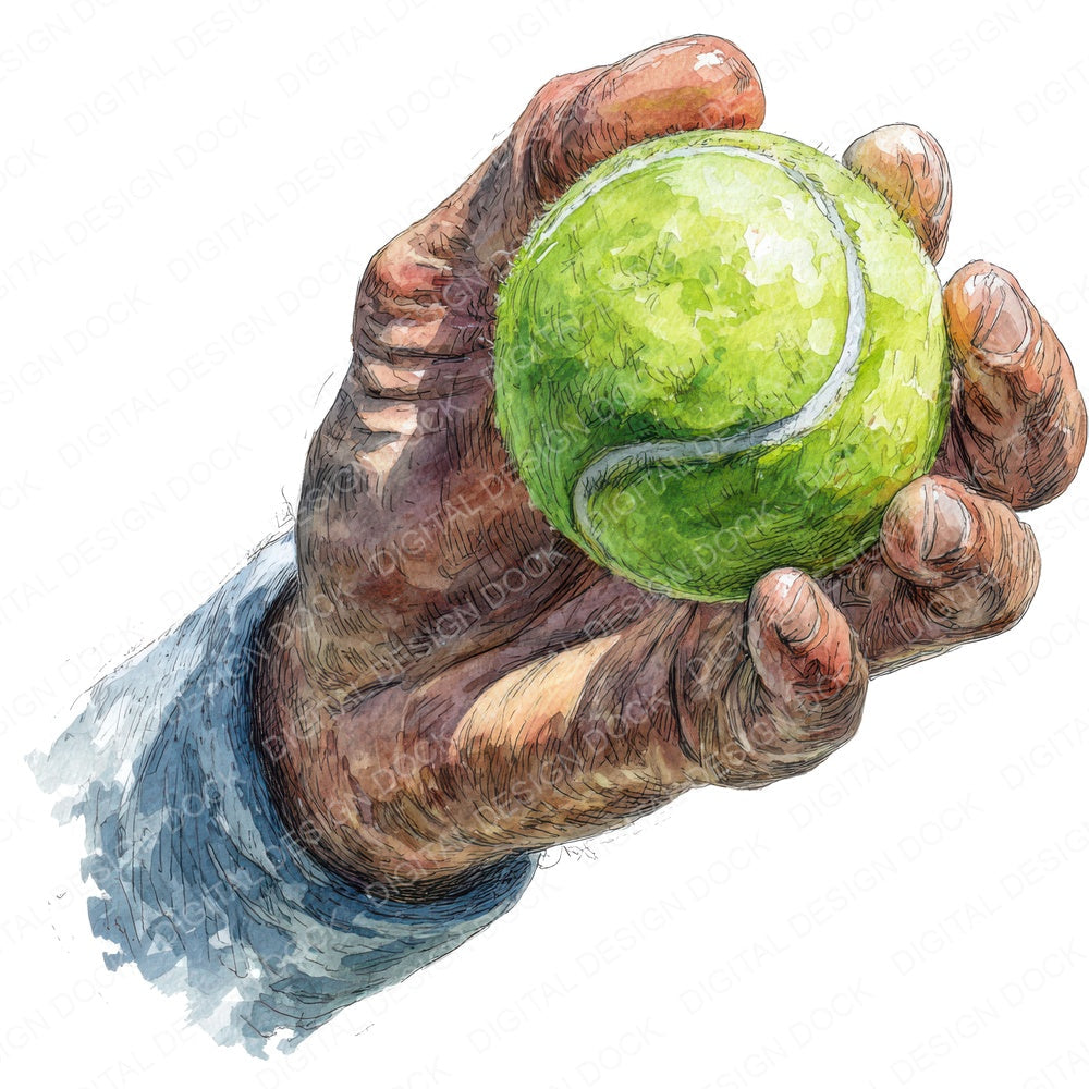 Watercolour Tennis Serve fussy cut sheet in US Letter format showing all 12 designs on one printable page