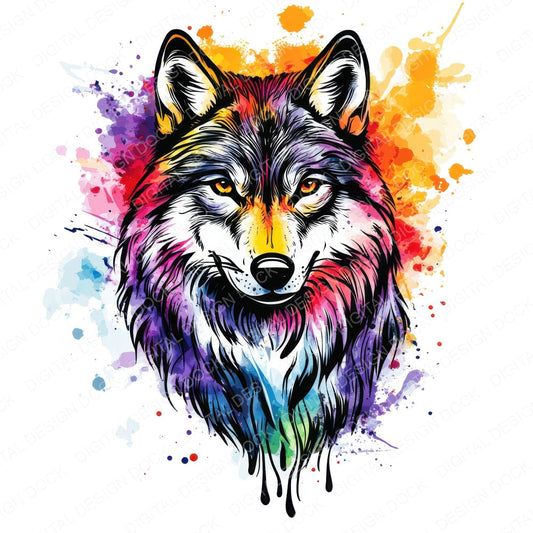 Watercolour Tribal Wolf fussy cut sheet in US Letter format showing all 12 designs on one printable page