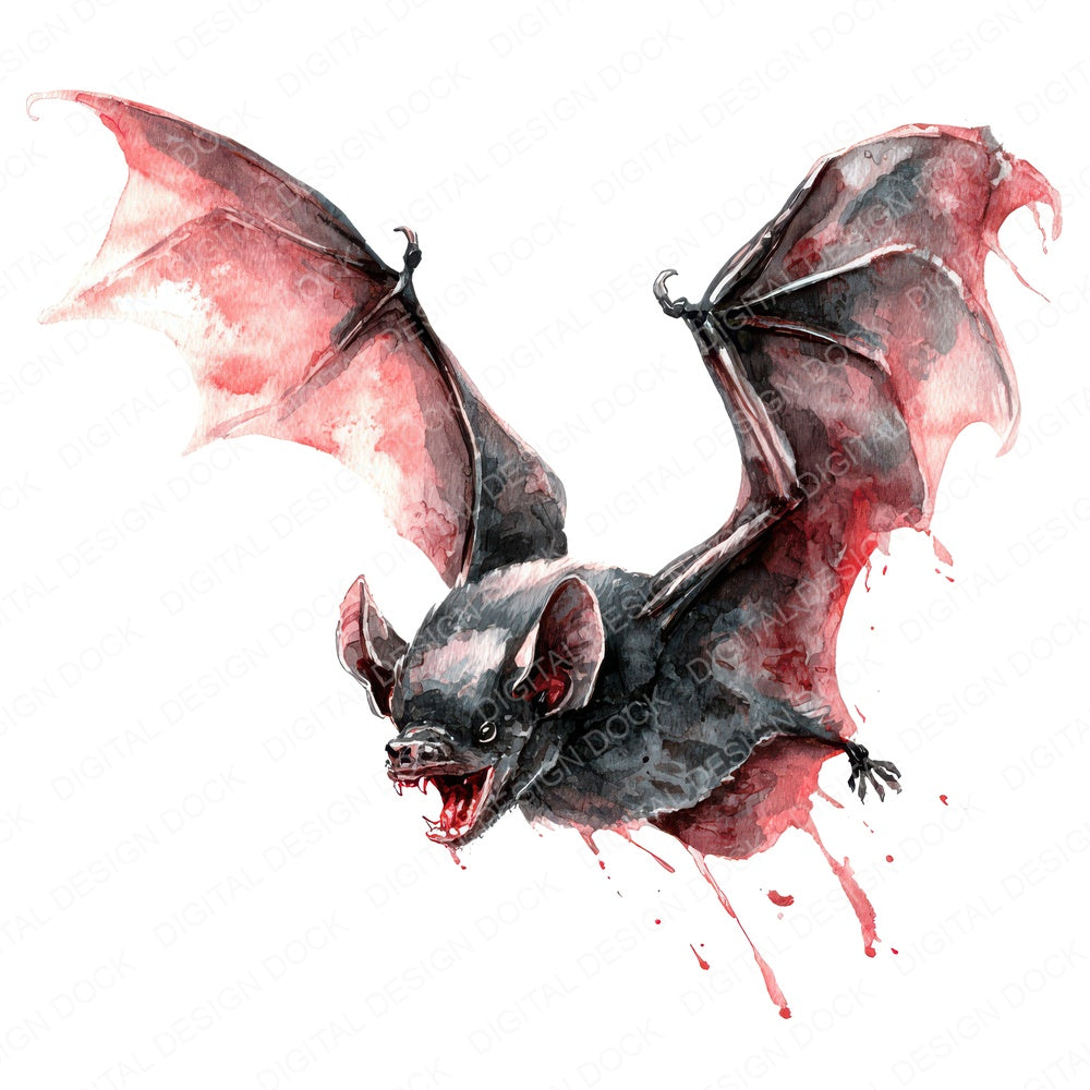Watercolour Vampire Bat fussy cut sheet in US Letter format showing all 12 designs on one printable page