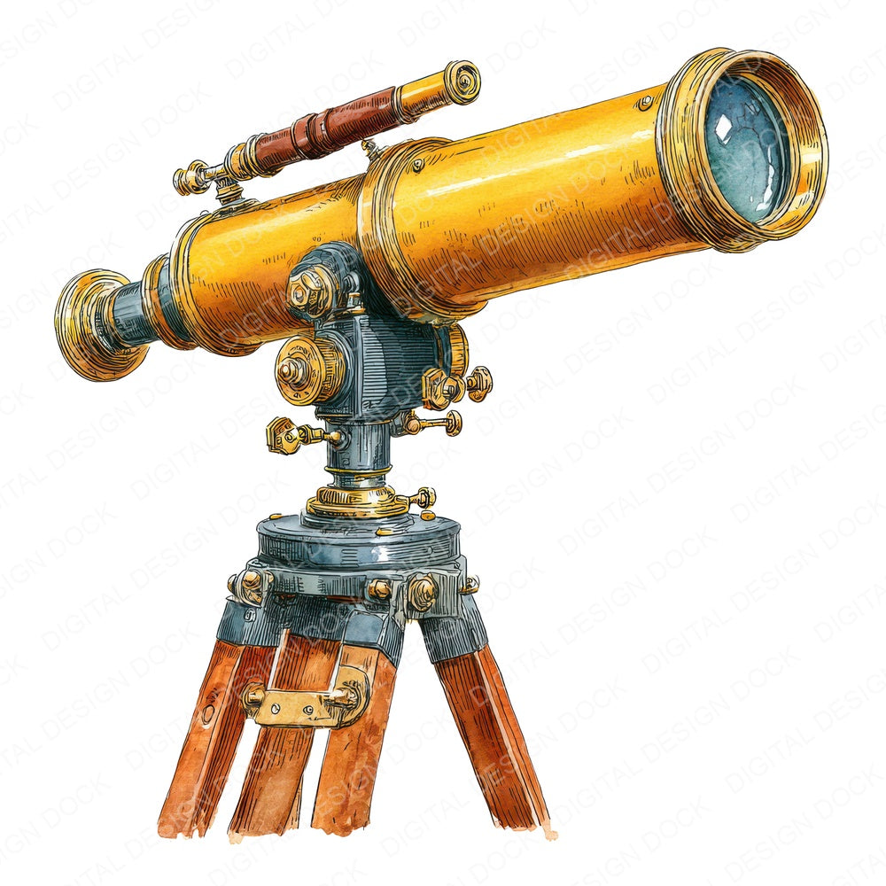 Watercolour Vintage Telescope fussy cut sheet in US Letter format showing all 12 designs on one printable page