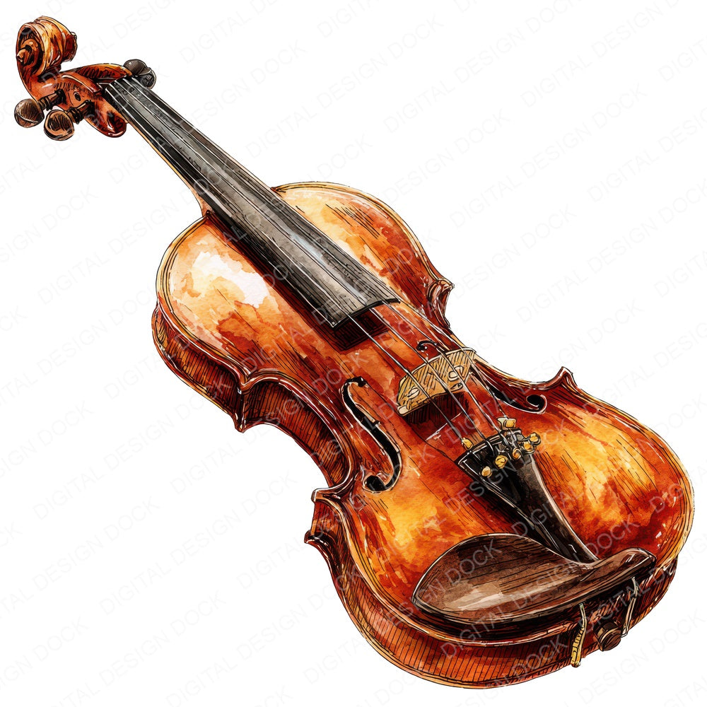 Watercolour Violin fussy cut sheet in US Letter format showing all 12 designs on one printable page