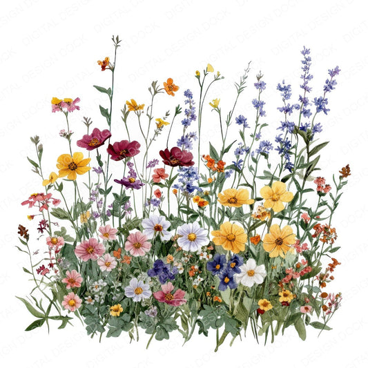 Watercolour Wildflower Flowerbed fussy cut sheet in US Letter format showing all 12 designs on one printable page