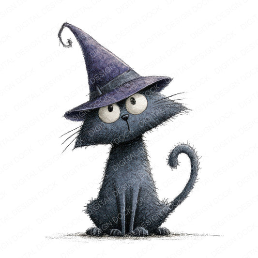 Watercolour Witch Cat Clipart Set (DDD007421)
