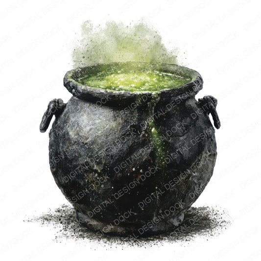 Watercolour Witches Cauldron fussy cut sheet in US Letter format showing all 12 designs on one printable page